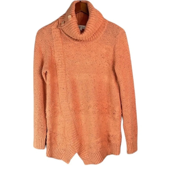 NORTHERN REFLECTIONS Peach Slub Knit Sweater Turtleneck Split Hem Coastal S - Picture 2 of 12